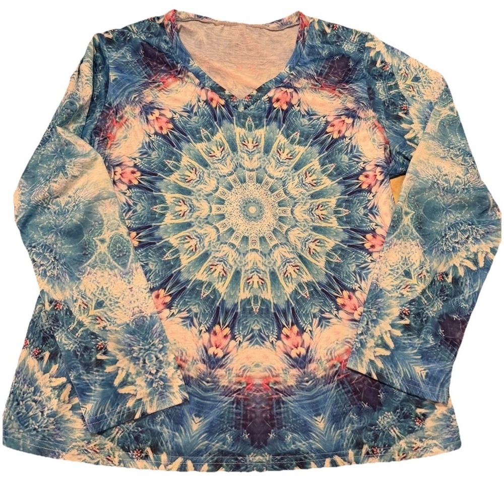 Tie Dye Boho Hippie Festival Beach Tie Dye Print Long Sleeve Womens XL